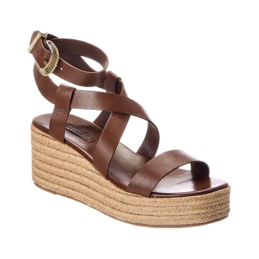 Schutz Harper Leather Flatform Sandal, Brown